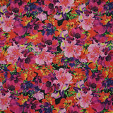 Coton imprimé bouquet flamboyant rose fond noir