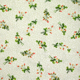 Coton imprimé bouquets en fraise vert et blanc