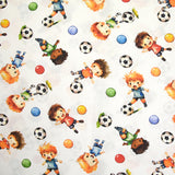 Coton imprimé foot entre amis fond blanc