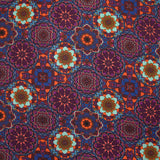 Coton imprimé kaléidoscope floral violet et bleu