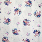 Coton imprimé kawaii bleu et rose fond blanc