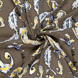 Crépon de viscose imprimé Paisley fond taupe