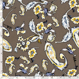Crépon de viscose imprimé Paisley fond taupe