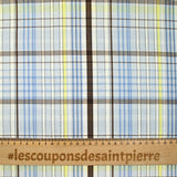 Coton imprimé à carreaux bleu, jaune et marron
