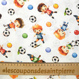 Coton imprimé foot entre amis fond blanc