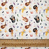 Coton imprimé sirène multicolore fond blanc