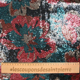 Tulle sequin jeune pousse rouge corail et canard fond noir