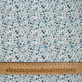 Coton imprimé ouragan floral bleu fond blanc