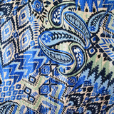 Viscose matelassée double face ikat et cachemire bleu et vert d'eau au mètre
