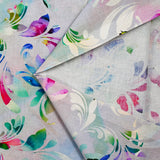 Popeline de coton imprimée floral abstrait multicolore fond mauve