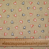 Polycoton imprimé coeurs fond ficelle