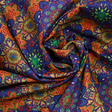 Indigo, green and orange mandala printed cotton