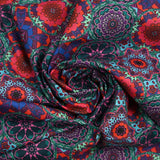 Coton imprimé kaléidoscope floral vert et fuchsia