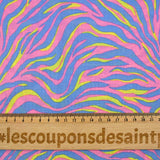 Coton imprimé zèbre jaune et bleu fond rose
