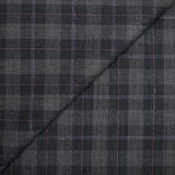 Tissu tailleur 100% laine carreaux fenêtre violet et rouge fond gris
