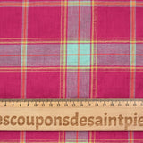 Coton tissé-teint carreaux lurex doré fond rose