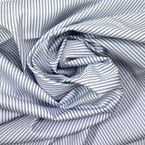 Coton imprimé rayé marine et bleu fond blanc