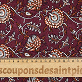 Coton indien imprimé Amayra blanc et rouille fond grenat