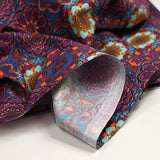 Coton imprimé kaléidoscope floral violet et bleu