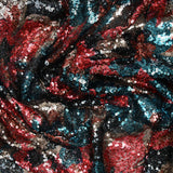 Tulle sequin jeune pousse rouge corail et canard fond noir