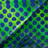 Velours de polyester Lurex imprimé grand pois bleu fond vert