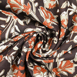 Coton indien imprimé champêtre brique et taupe fond marron