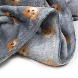 Polaire doudou imprimée têtes d'oursons fond gris bleuté