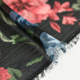 Mousseline crinkle polyester imprimé bucolique fond noir