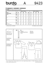 Patrón N ° 9423: Juego para niños, camiseta, pantalones y sombrero