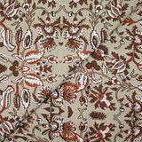 Coton indien imprimé fleur marron et brique fond taupe