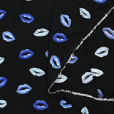 Satin viscose crepe blue mouth black background