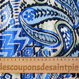 Viscose matelassée double face ikat et cachemire bleu et vert d'eau au mètre