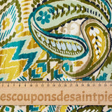 Viscose matelassée double face ikat et cachemire vert et ocre au mètre