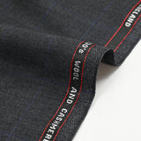 Tissu tailleur laine et cachemire à carreaux bleu fond gris anthracite