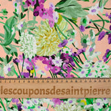Popeline de coton imprimée champêtre vert fond rose