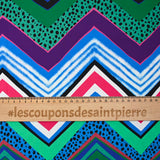 Popeline de coton imprimée chevrons rétro rose et bleu