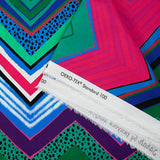 Popeline de coton imprimée chevrons rétro rose et bleu