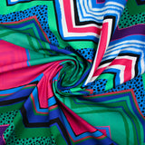 Popeline de coton imprimée chevrons rétro rose et bleu