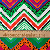 Popeline de coton imprimée chevrons rétro vert et orange