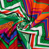 Popeline de coton imprimée chevrons rétro vert et orange