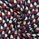 Satin de viscose imprimé demi-lune bordeaux et fond noir