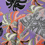 Lin viscose imprimé pluie de monsteras fond violet
