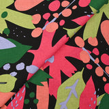 Lin viscose imprimé nature abstraite fuchsia fond noir
