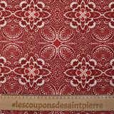 Coton tissé aspect lin imprimé arabesque rouge brique