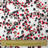 Satin de coton élasthanne dans les bulles rouge fond blanc