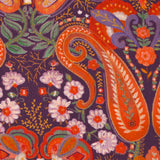 Pana de algodón con estampado paisley naranja y fondo morado