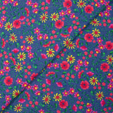 Cotton corduroy printed with wind of flowers, barbel blue background