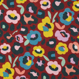 Pana de algodón estampado flores fondo leopardo burdeos