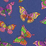 Cotton corduroy printed with butterflies indigo background