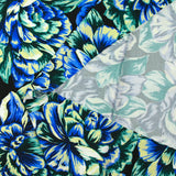 Maille de viscose satinée imprimée hortensia bleu fond noir
